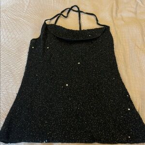 Donna Karan Cashmere Black Sequin Halter Camisole